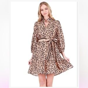 NWT joy, joy split necklace dress in brown leopard